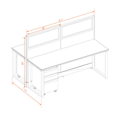 Benching Workstations With Glass 53H 2-Pack Cluster Non-Powered