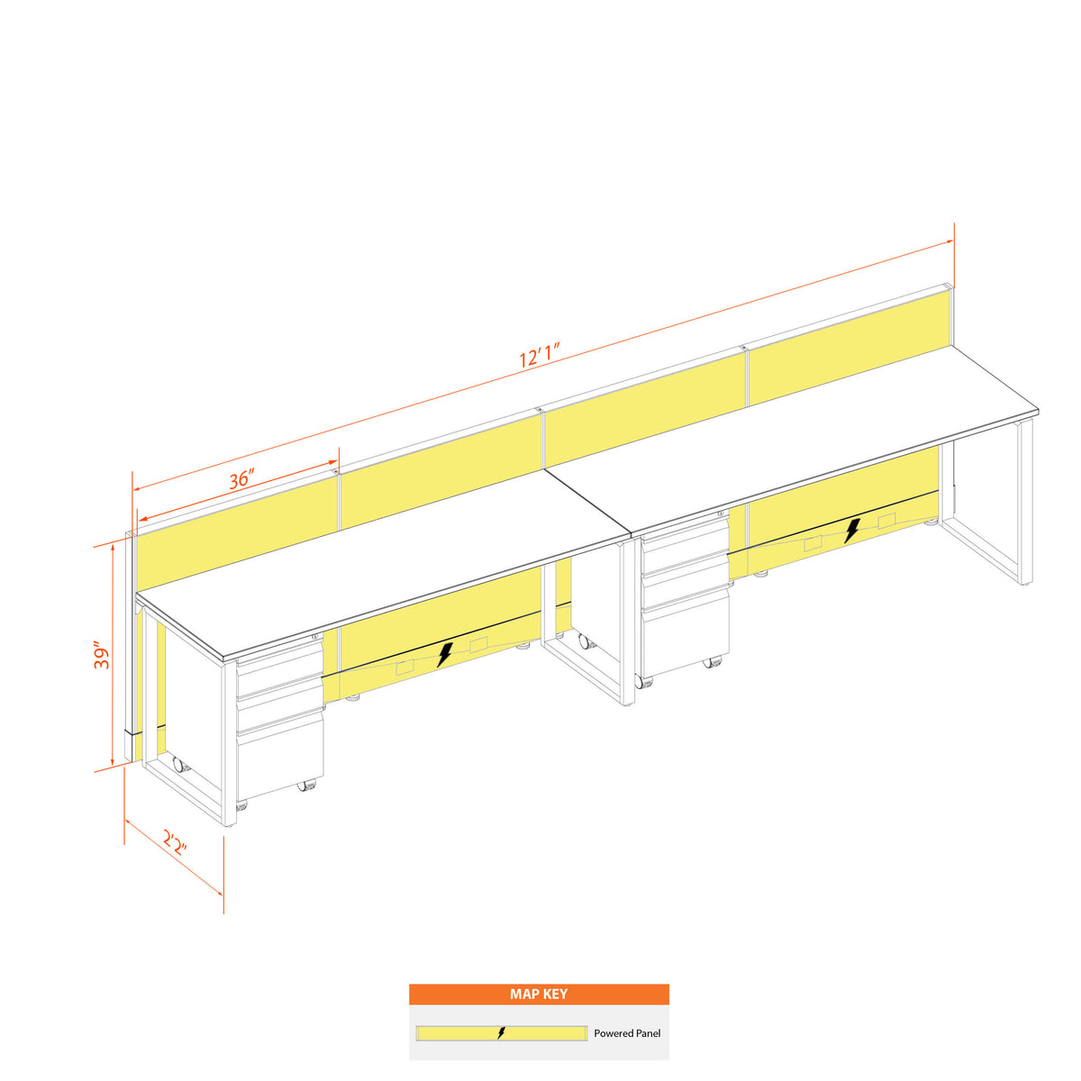 Benching Workstations 39H 2-Pack In-Line Powered