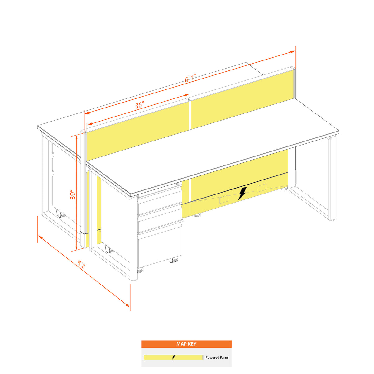 Benching Workstations 39H 2-Pack Cluster Powered