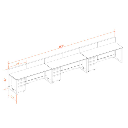 Benching Workstations 39H 3-Pack In-Line Non-Powered