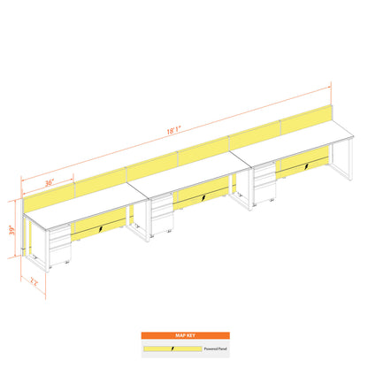 Benching Workstations 39H 3-Pack In-Line Powered