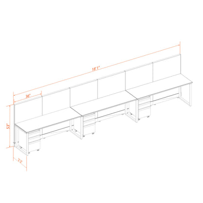 Benching Workstations 53H 3-Pack In-Line Non-Powered