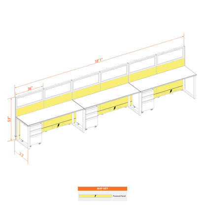 Benching Workstations With Glass 53H 3-Pack In-Line Powered