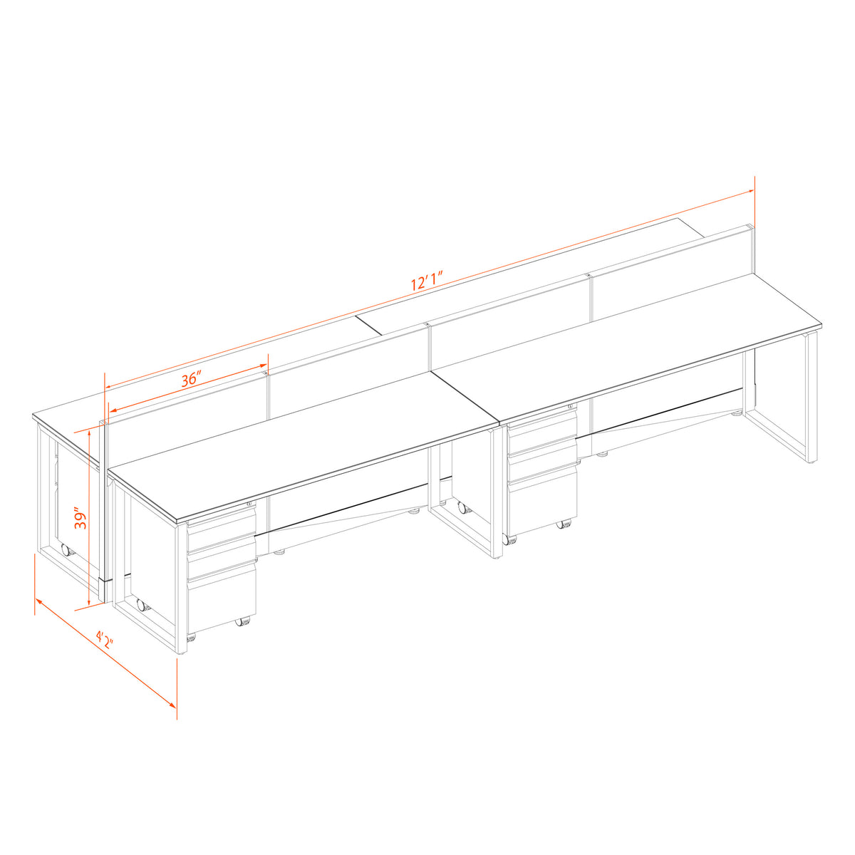 Benching Workstations 39H 4-Pack Cluster Non-Powered