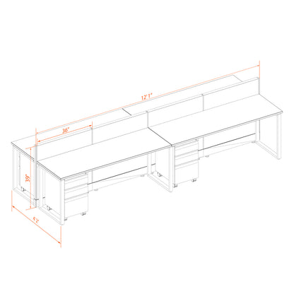 Benching Workstations 39H 4-Pack Cluster Non-Powered