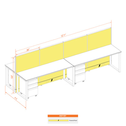Benching Workstations 53H 4-Pack Cluster Powered
