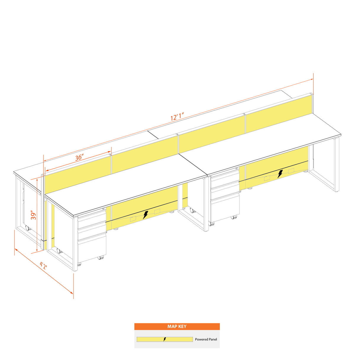 Benching Workstations 39H 4-Pack Cluster Powered