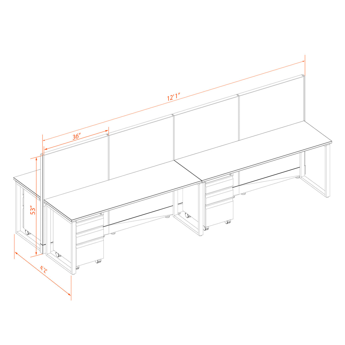 Benching Workstations 53H 4-Pack Cluster Non-Powered