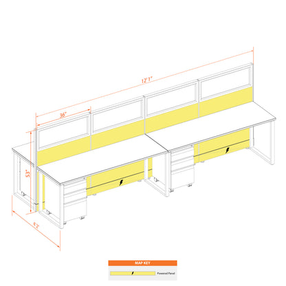 Benching Workstations With Glass 53H 4-Pack Cluster Powered