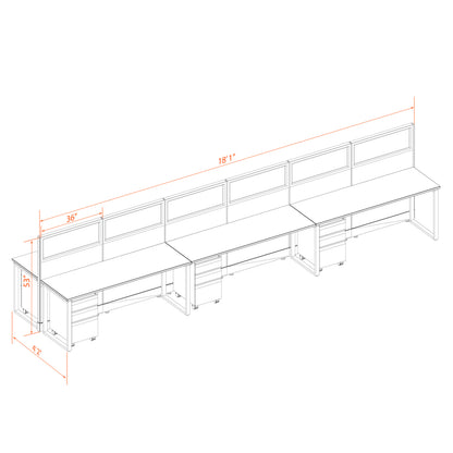Benching Workstations With Glass 53H 6-Pack Cluster Non-Powered