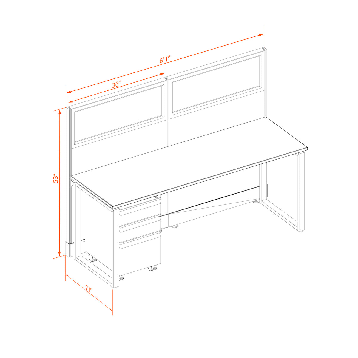 Benching Workstations With Glass 53H Non-Powered