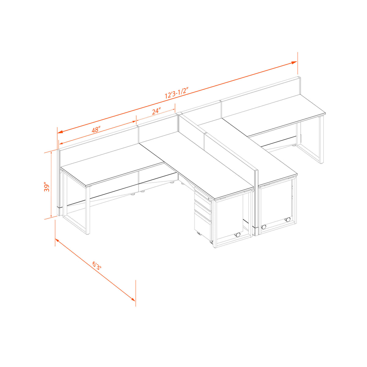 Benching Workstations 39H 2-Pack T-Shape Non-Powered