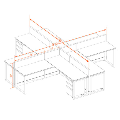 Benching Workstations 39H 4-Pack X-Shape Non-Powered