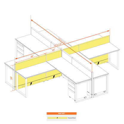 Benching Workstations 39H 4-Pack X-Shape Powered