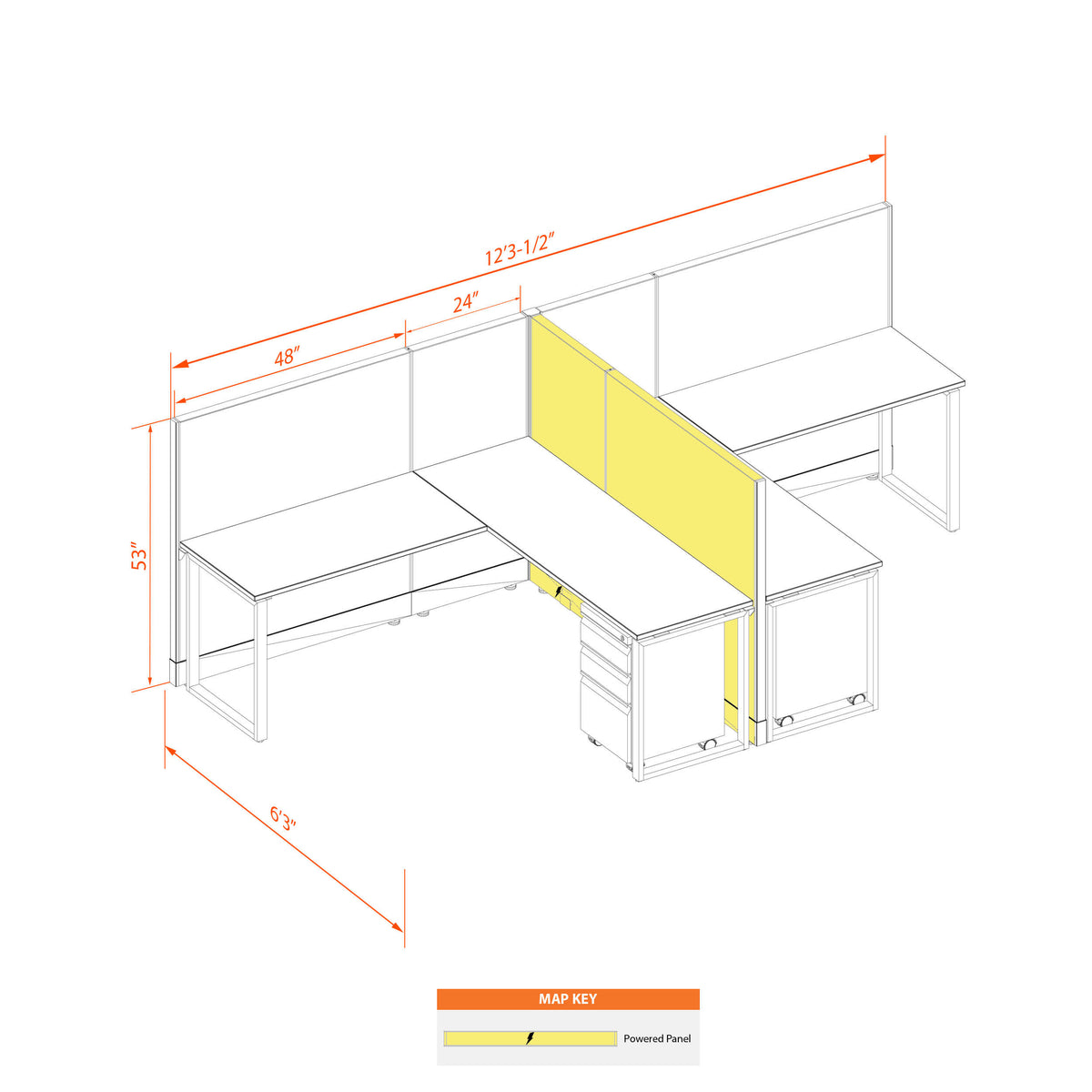 Benching Workstations 53H 2-Pack T-Shape Powered