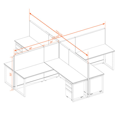 Benching Workstations 53H 4-Pack X-Shape Non-Powered