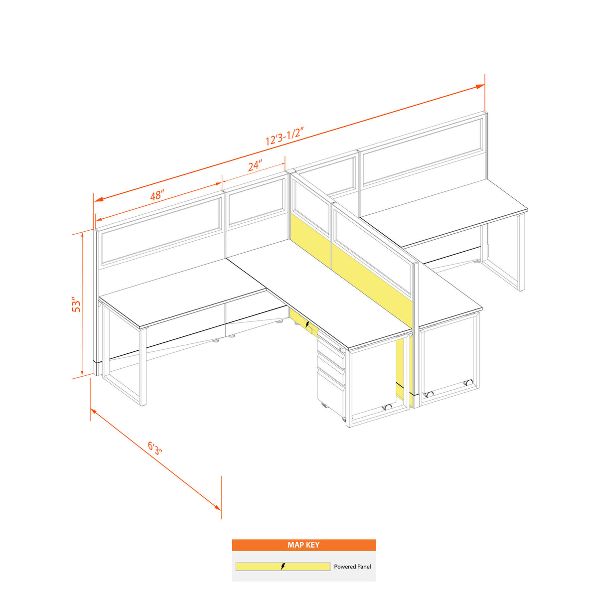 Benching Workstations With Glass 53H 2-Pack T-Shape Powered