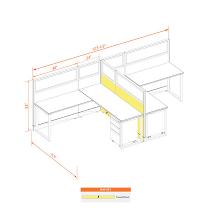 Benching Workstations With Glass 53H 2-Pack T-Shape Powered