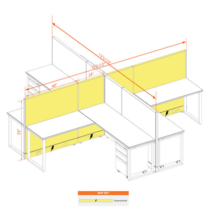Benching Workstations 53H 4-Pack X-Shape Powered