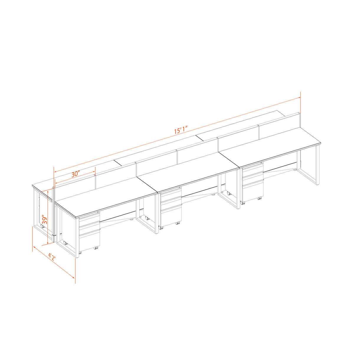 Benching Workstations 39H 6-Pack Cluster Non-Powered