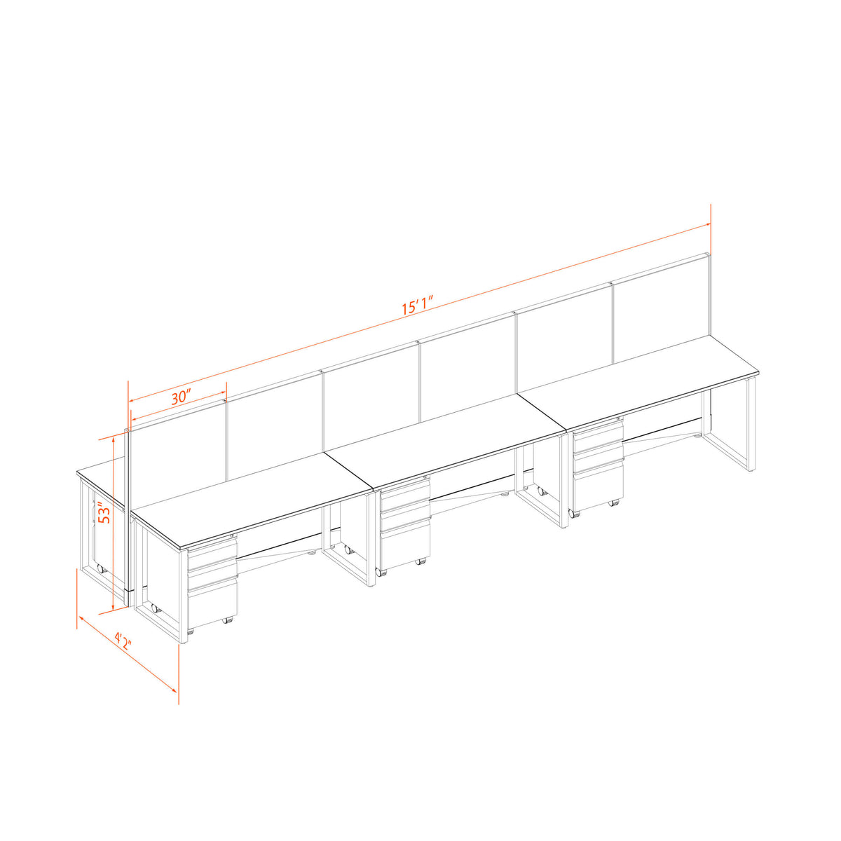 Benching Workstations 53H 6-Pack Cluster Non-Powered