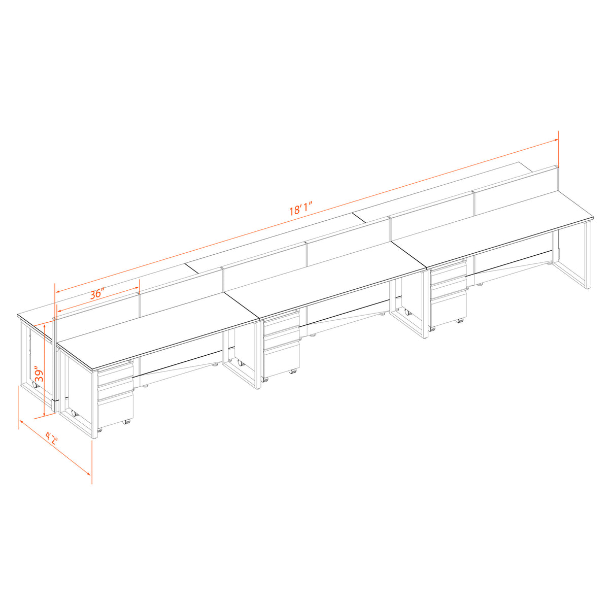Benching Workstations 39H 6-Pack Cluster Non-Powered