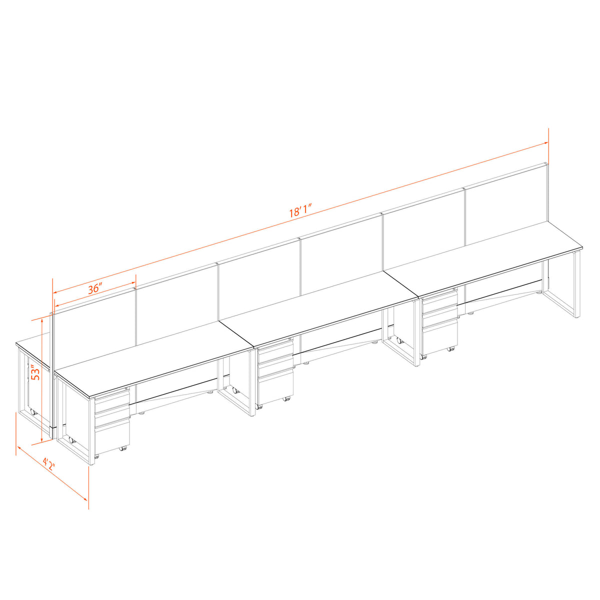 Benching Workstations 53H 6-Pack Cluster Non-Powered