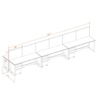 Benching Workstations 53H 6-Pack Cluster Non-Powered