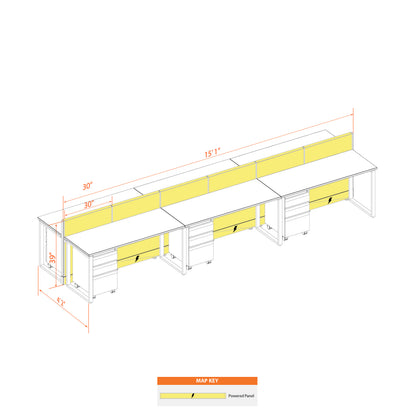 Benching Workstations 39H 6-Pack Cluster Powered