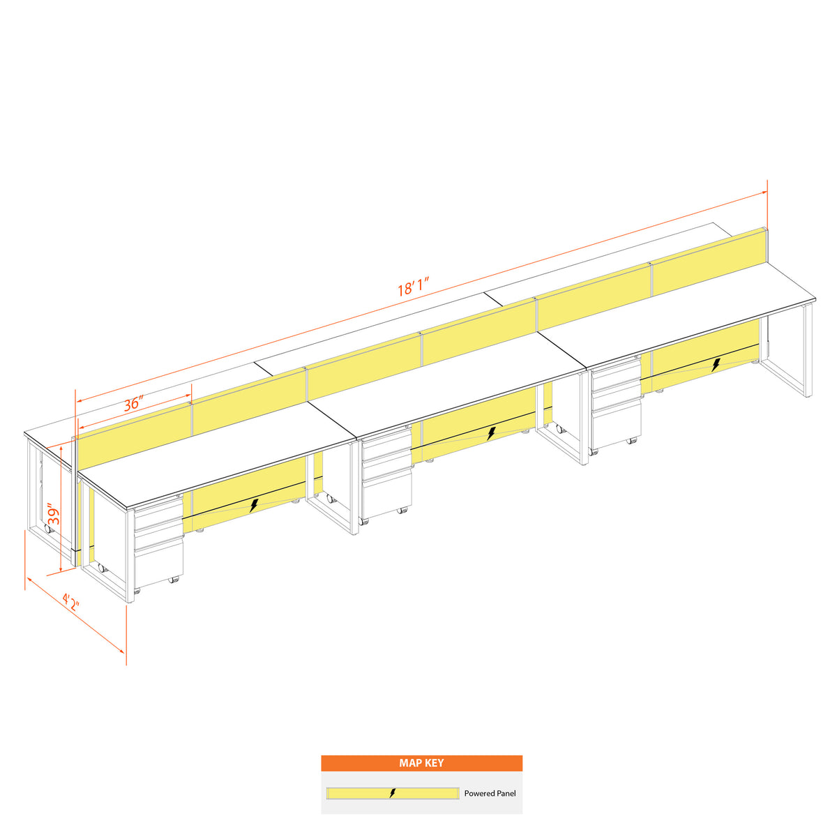 Benching Workstations 39H 6-Pack Cluster Powered