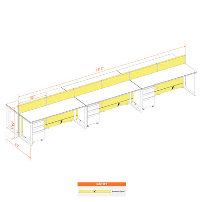 Benching Workstations 39H 6-Pack Cluster Powered