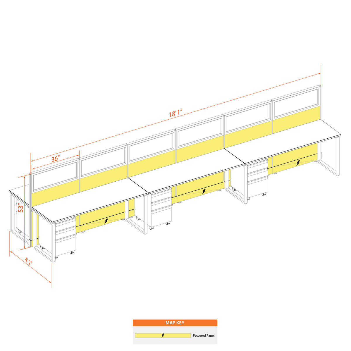 Benching Workstations With Glass 53H 6-Pack Cluster Powered