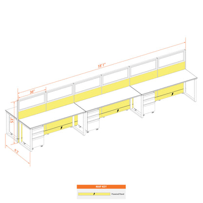 Benching Workstations With Glass 53H 6-Pack Cluster Powered