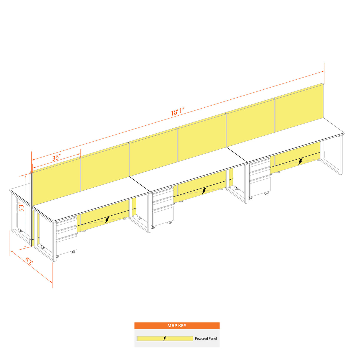 Benching Workstations 53H 6-Pack Cluster Powered