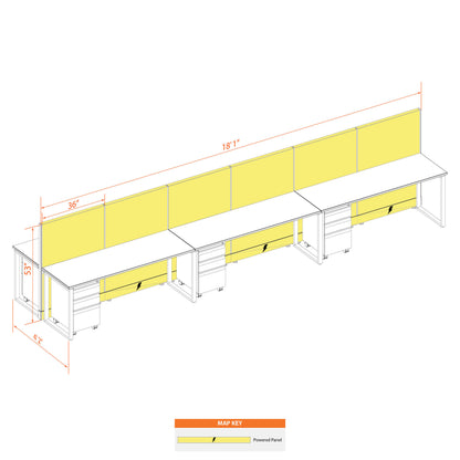 Benching Workstations 53H 6-Pack Cluster Powered