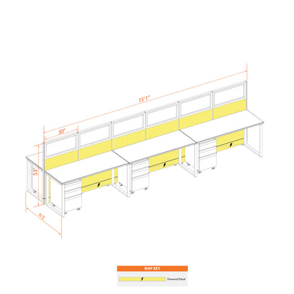 Benching Workstations With Glass 53H 6-Pack Cluster Powered