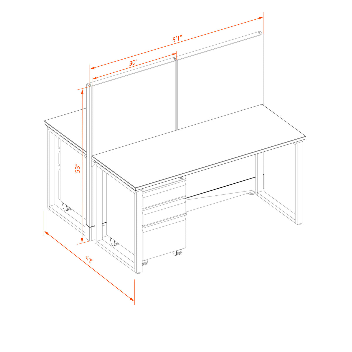 Benching Workstations 53H 2-Pack Cluster Non-Powered