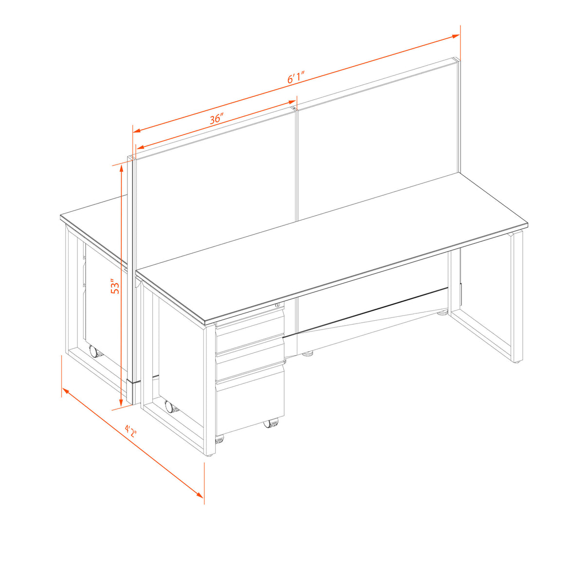 Benching Workstations 53H 2-Pack Cluster Non-Powered