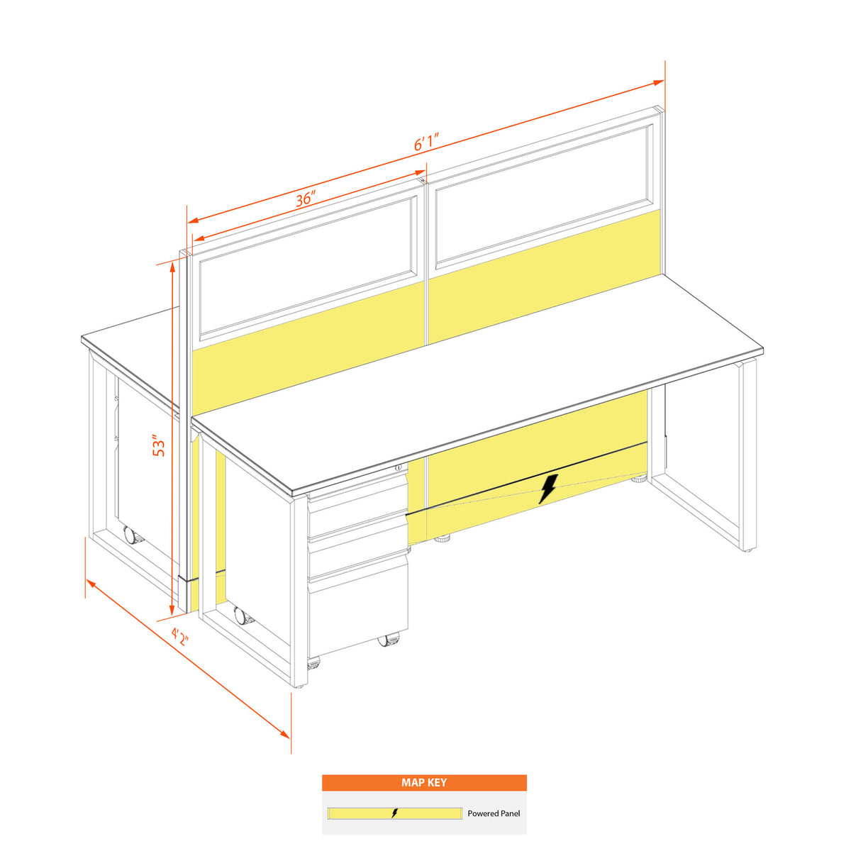 Benching Workstations With Glass 53H 2-Pack Cluster Powered