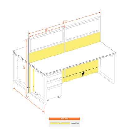Benching Workstations With Glass 53H 2-Pack Cluster Powered