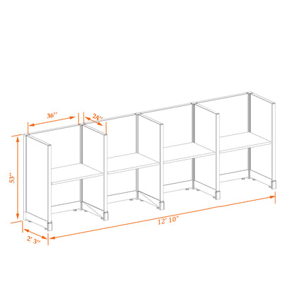 Call Center Cubicles 53H 4-Pack In-Line Non-Powered