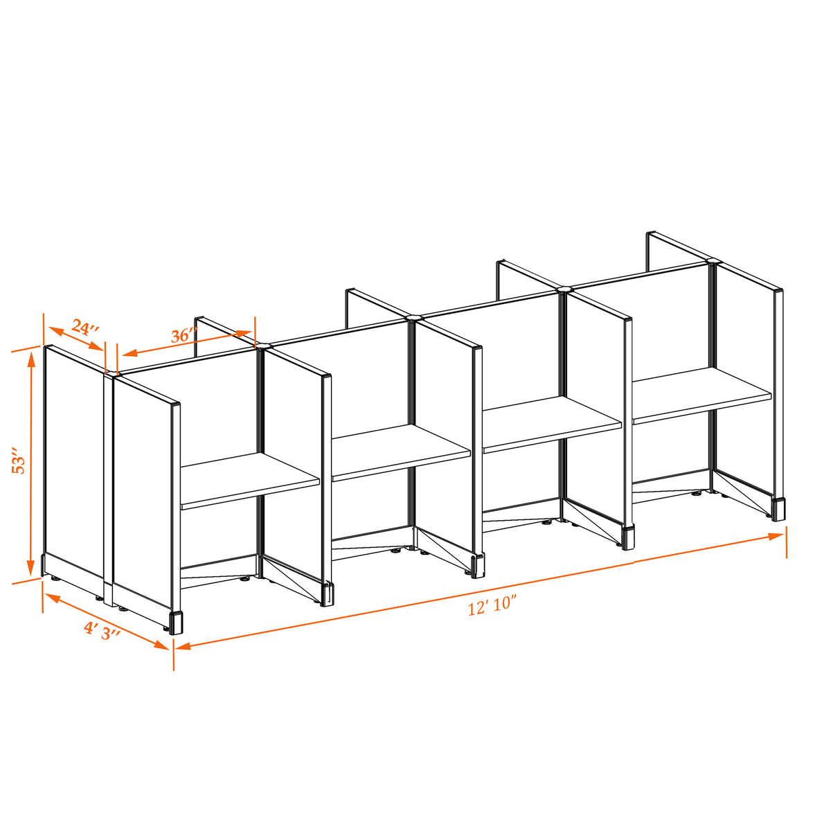 Call Center Cubicles 53H 8-Pack Cluster Non-Powered
