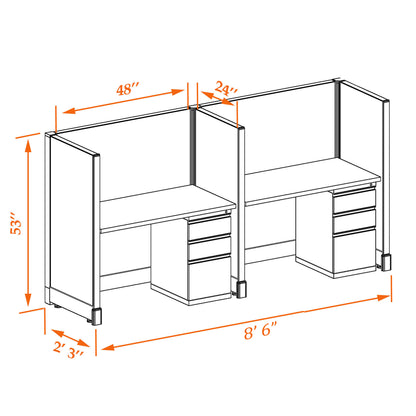 Call Center Cubicles 53H 2-Pack In-Line Non-Powered