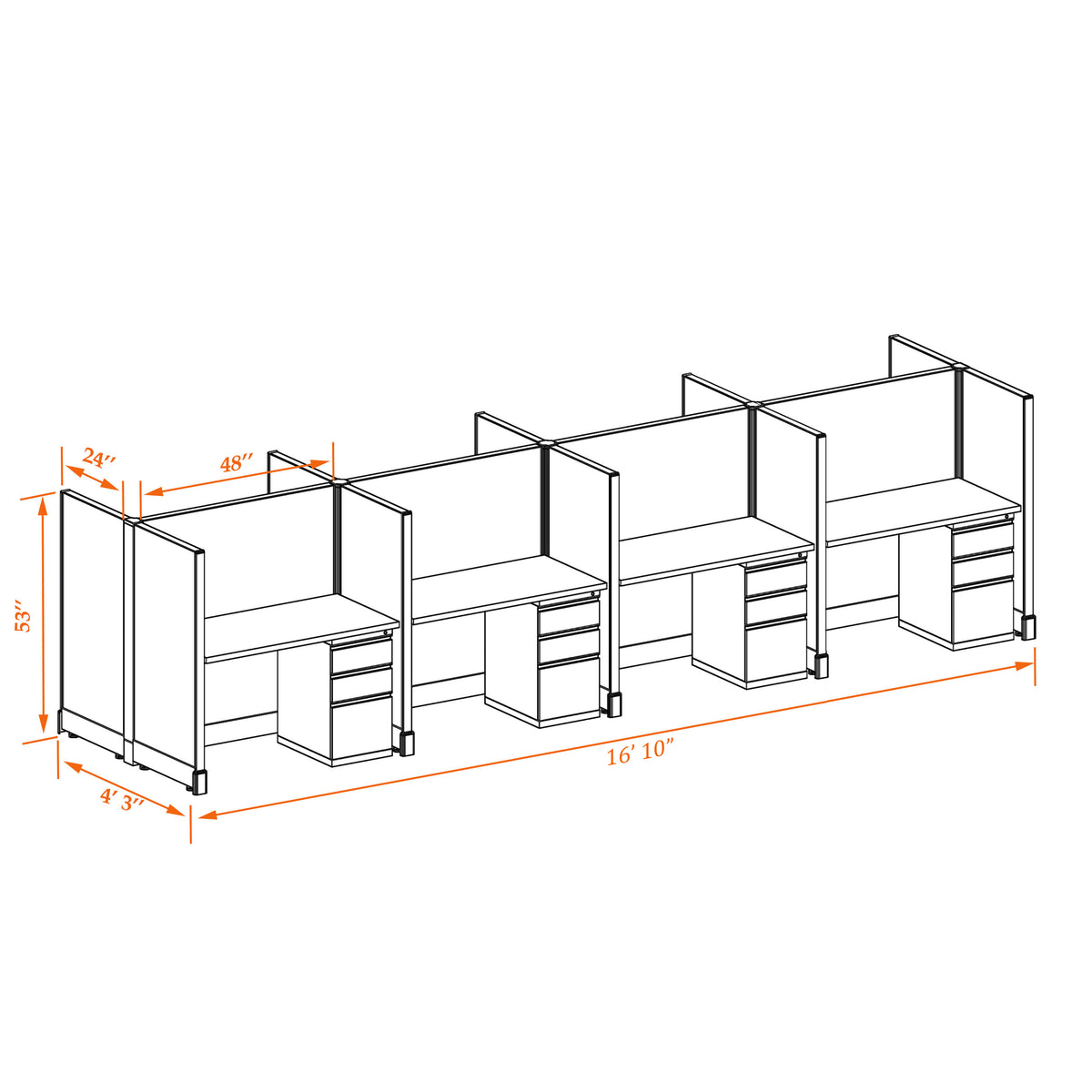 Call Center Cubicles 53H 8-Pack Cluster Non-Powered