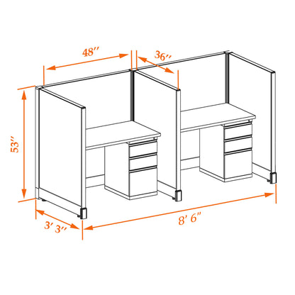 Call Center Cubicles 53H 2-Pack In-Line Non-Powered