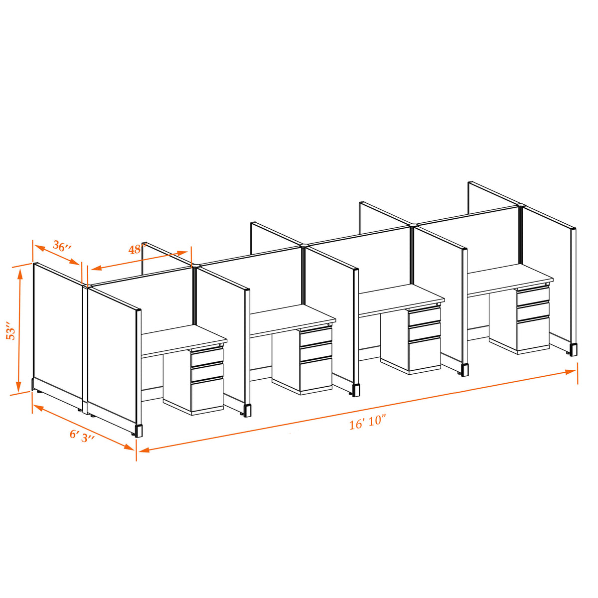 Call Center Cubicles 53H 8-Pack Cluster Non-Powered