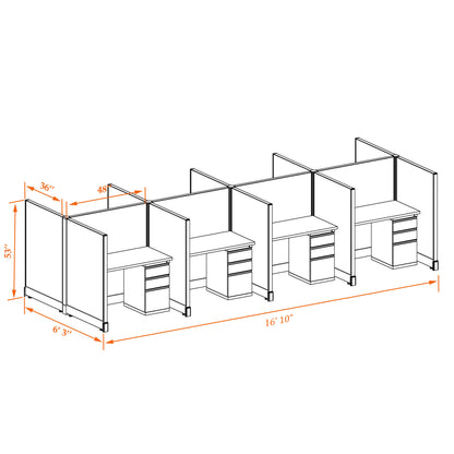 Call Center Cubicles 53H 8-Pack Cluster Non-Powered