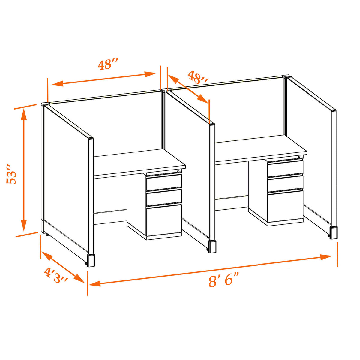 Call Center Cubicles 53H 2-Pack In-Line Non-Powered