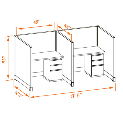 Call Center Cubicles 53H 2-Pack In-Line Non-Powered
