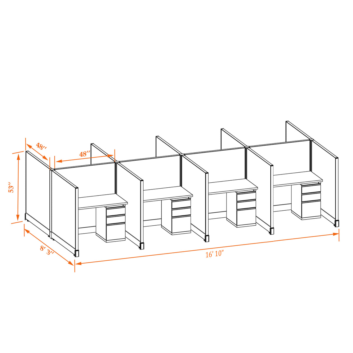 Call Center Cubicles 53H 8-Pack Cluster Non-Powered